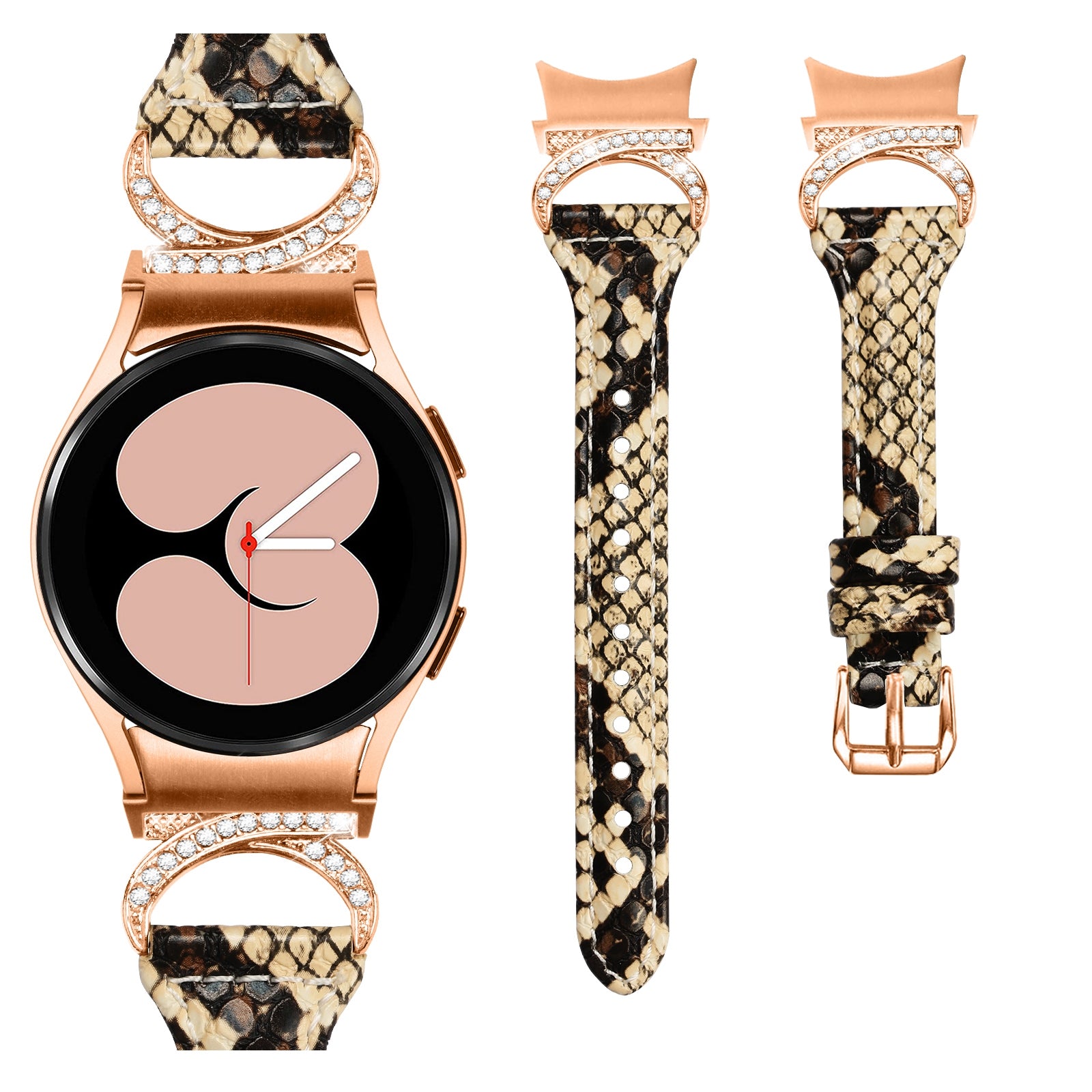 For Samsung Galaxy Watch6 40mm 44mm Watch6 Classic 43mm 47mm Watch 5 40mm 44mm Watch4 40mm 44mm Leather Watch Band Rhinestone Wrist Strap with Rose Gold Buckle For Samsung Galaxy Watch6 40mm 44mm Watch6 Classic 43mm 47mm Watch 5 40mm 44mm Watch4 40mm 44mm Leather Watch Band Rhinestone Wrist Strap with Rose Gold Buckle